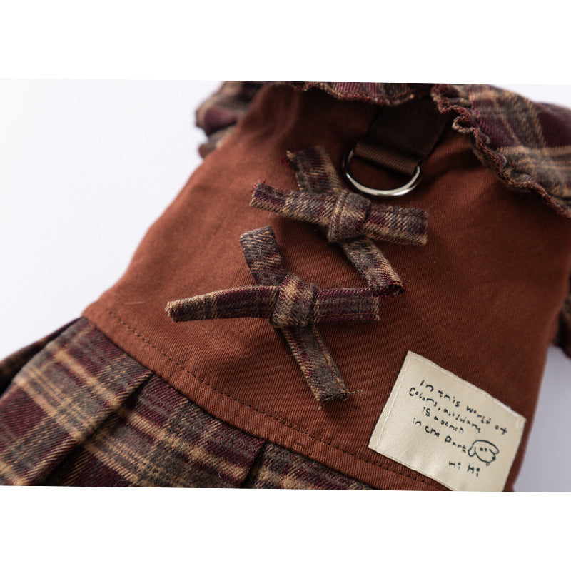 Retro Plaid Fleece Dog Cat Harness Shirt Dress