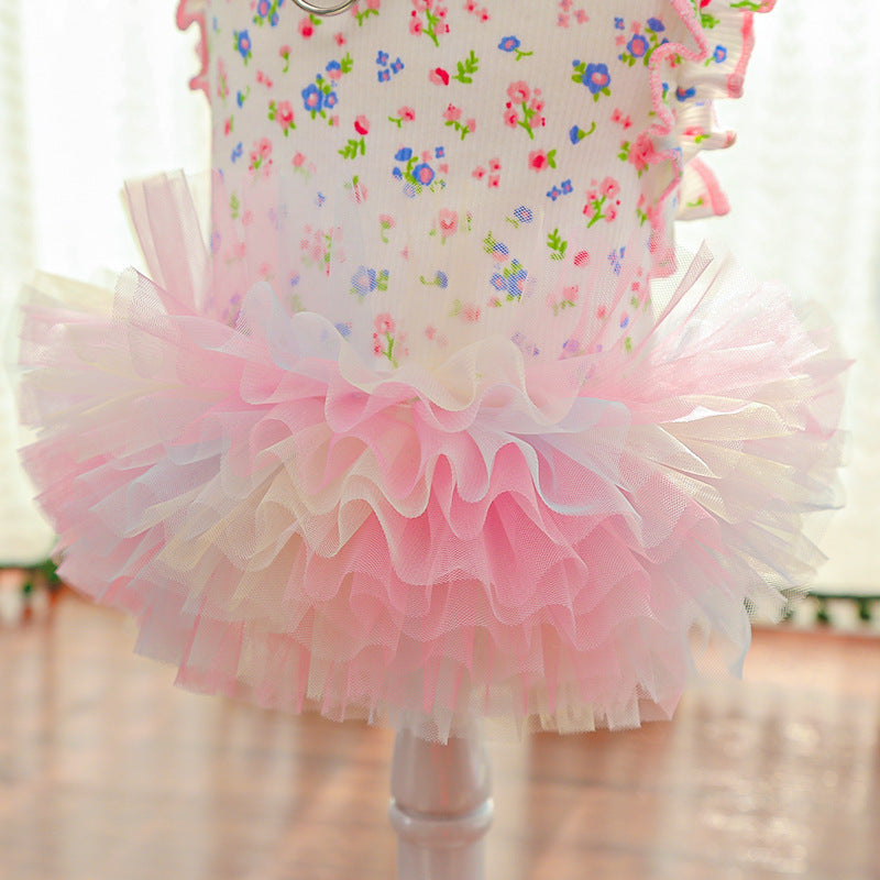 Floral Layered Dog Cat Harness Dress/Vest
