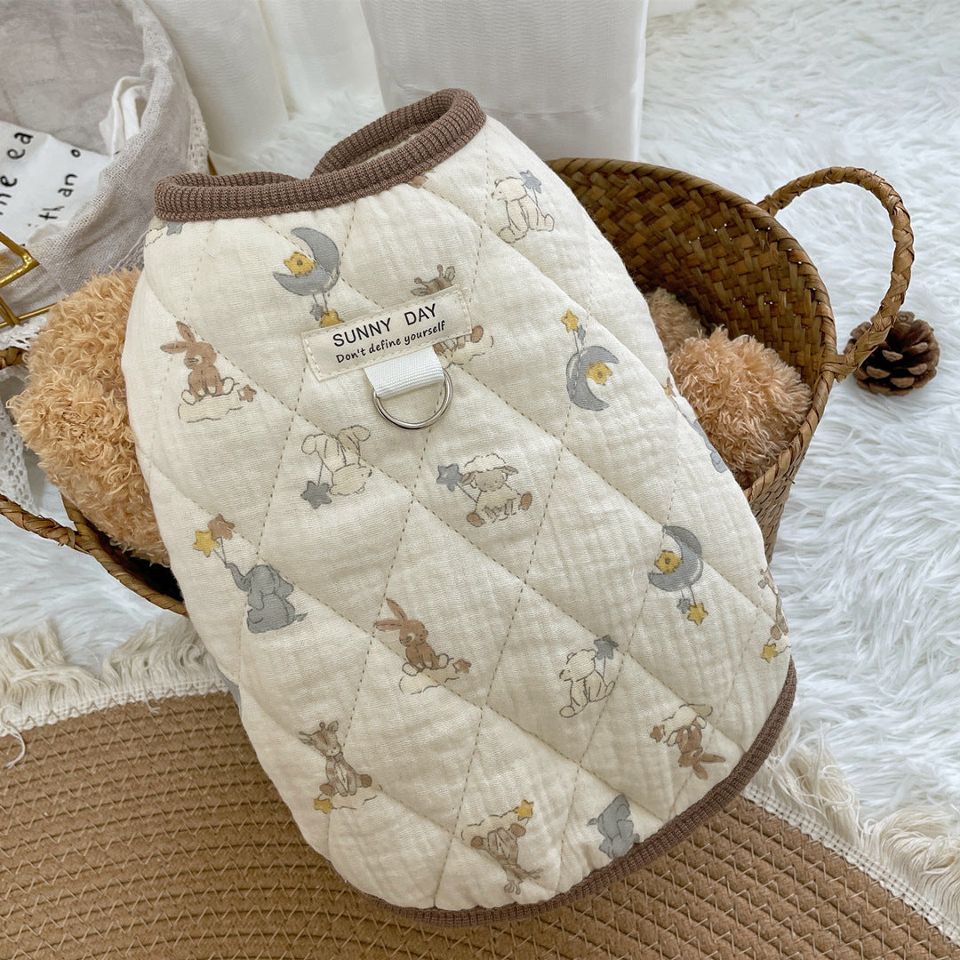 Cotton Floral Pattern Dog Cat Ruffled/Sleeveless Vest