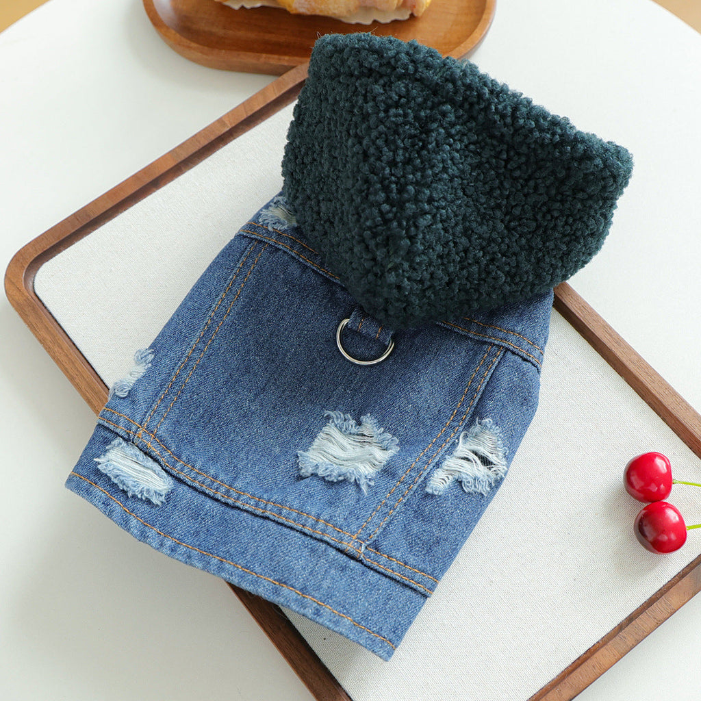 Knitted Hooded Denim Dog Cat Jacket