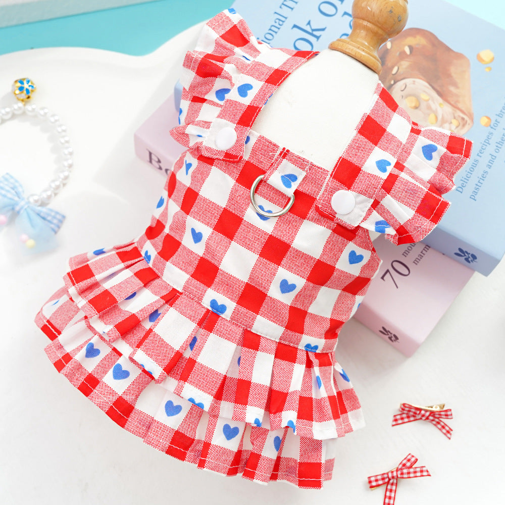 Plaid Heart Printed Ruffled Dog Vest Harness