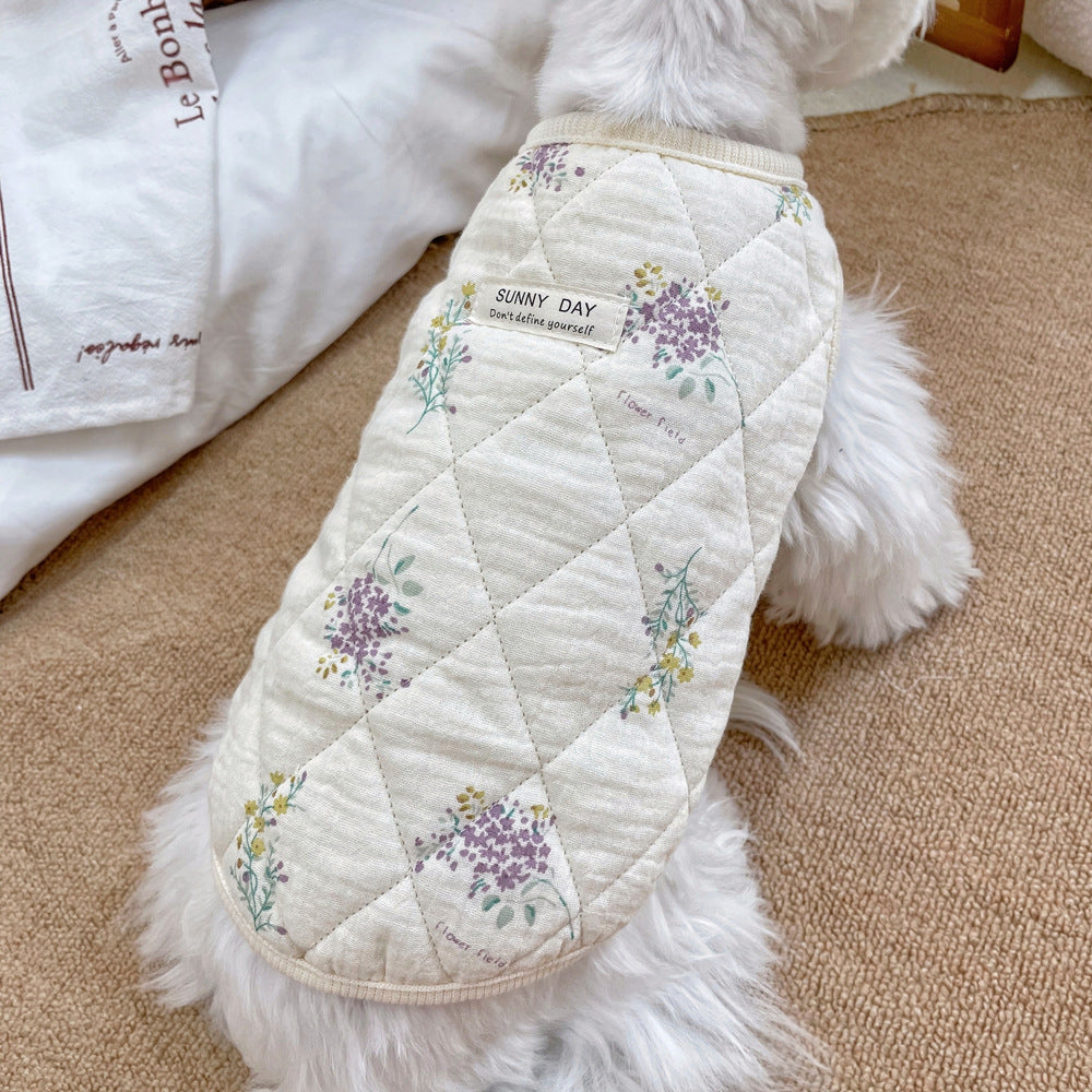 Cotton Floral Pattern Dog Cat Ruffled/Sleeveless Vest
