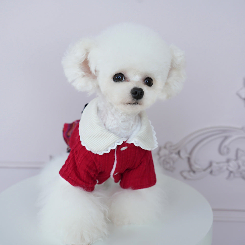 Knitted Plaid Bow Tie Dog Cat Jacket/Dress