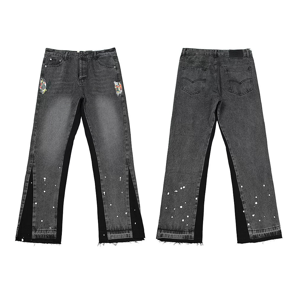 GALLERY DEPT JEANS High Street Retro Inkjet Graffiti Spring and Autumn Casual Straight Cowboy Pants Men (4)