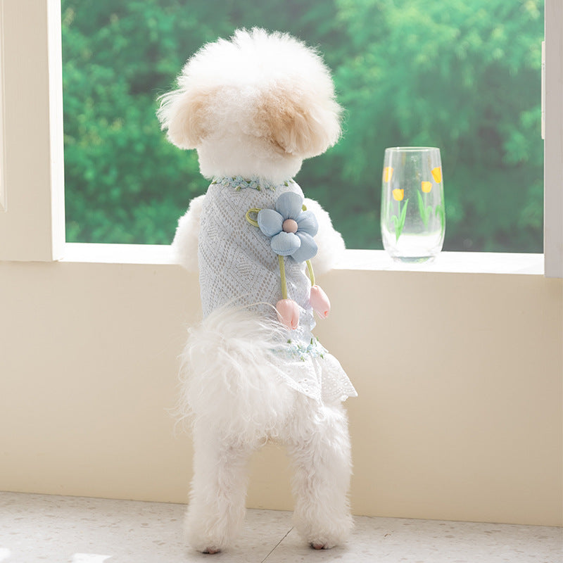 Flower Decor Hollowed Lace Dog Cat Dress