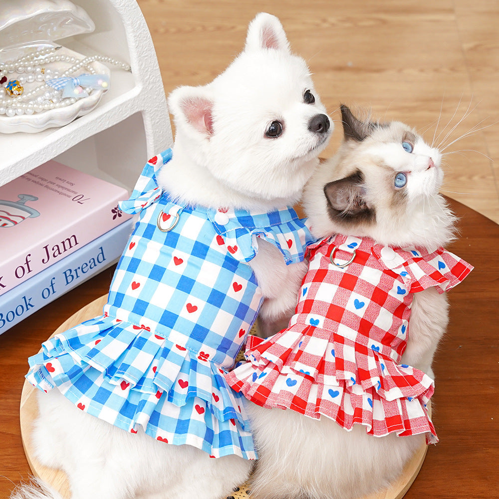 Plaid Heart Printed Ruffled Dog Vest Harness