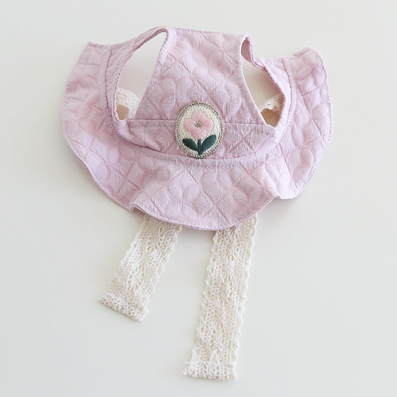 Flower Decor Lace Color Block Dog Cat Princess Dress Hat