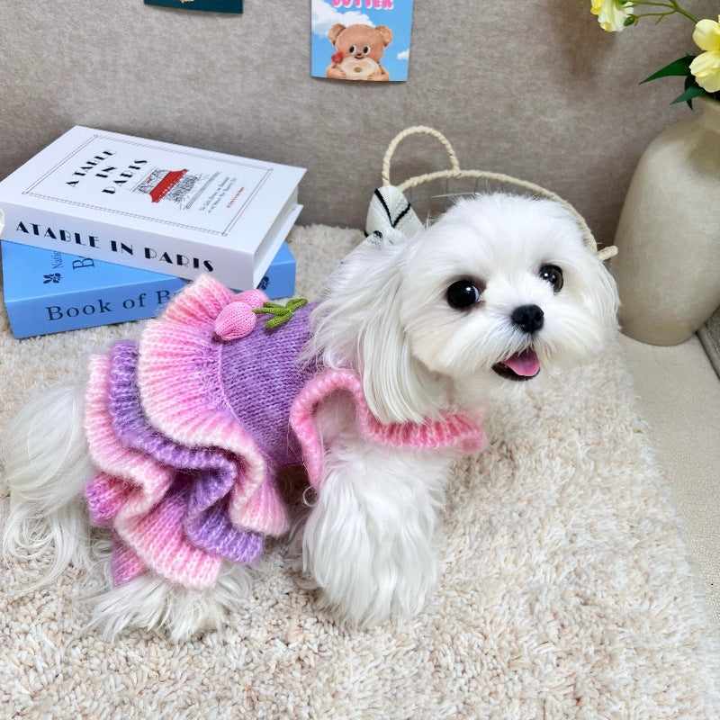 Tulip Decor Gradient Dog Cat Knitted Dress