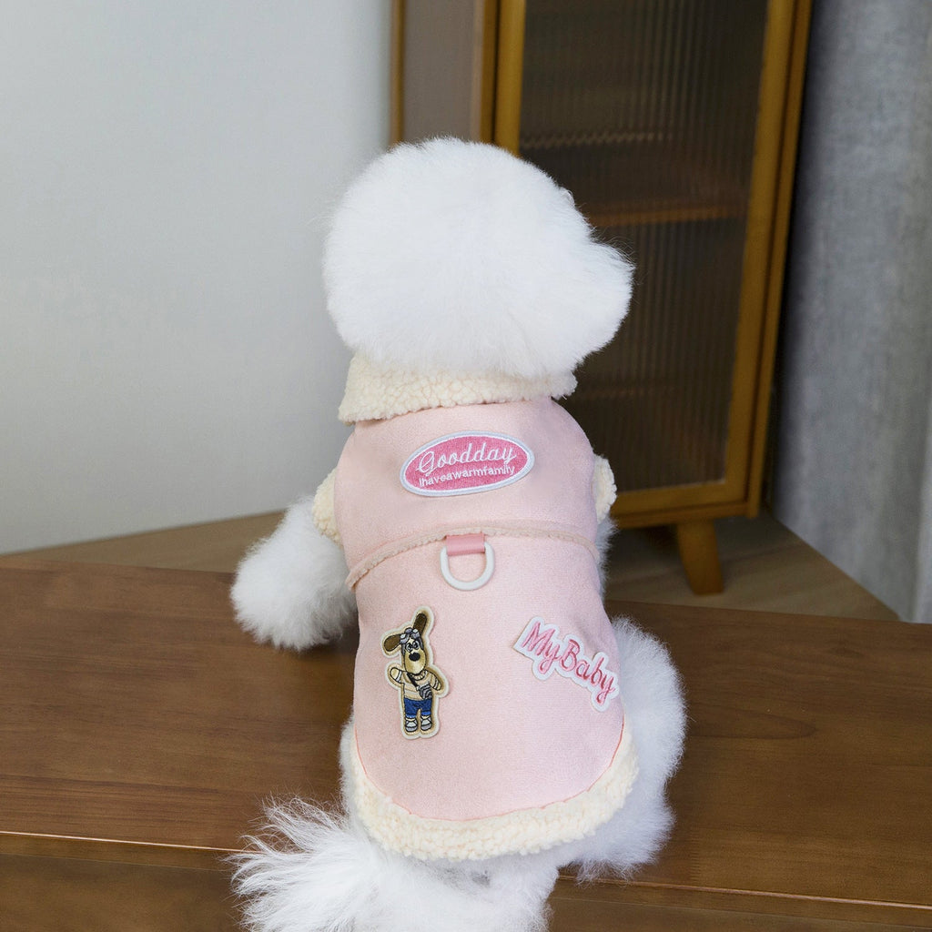 Faux Leather Puppy Decor Dog Harness Jacket
