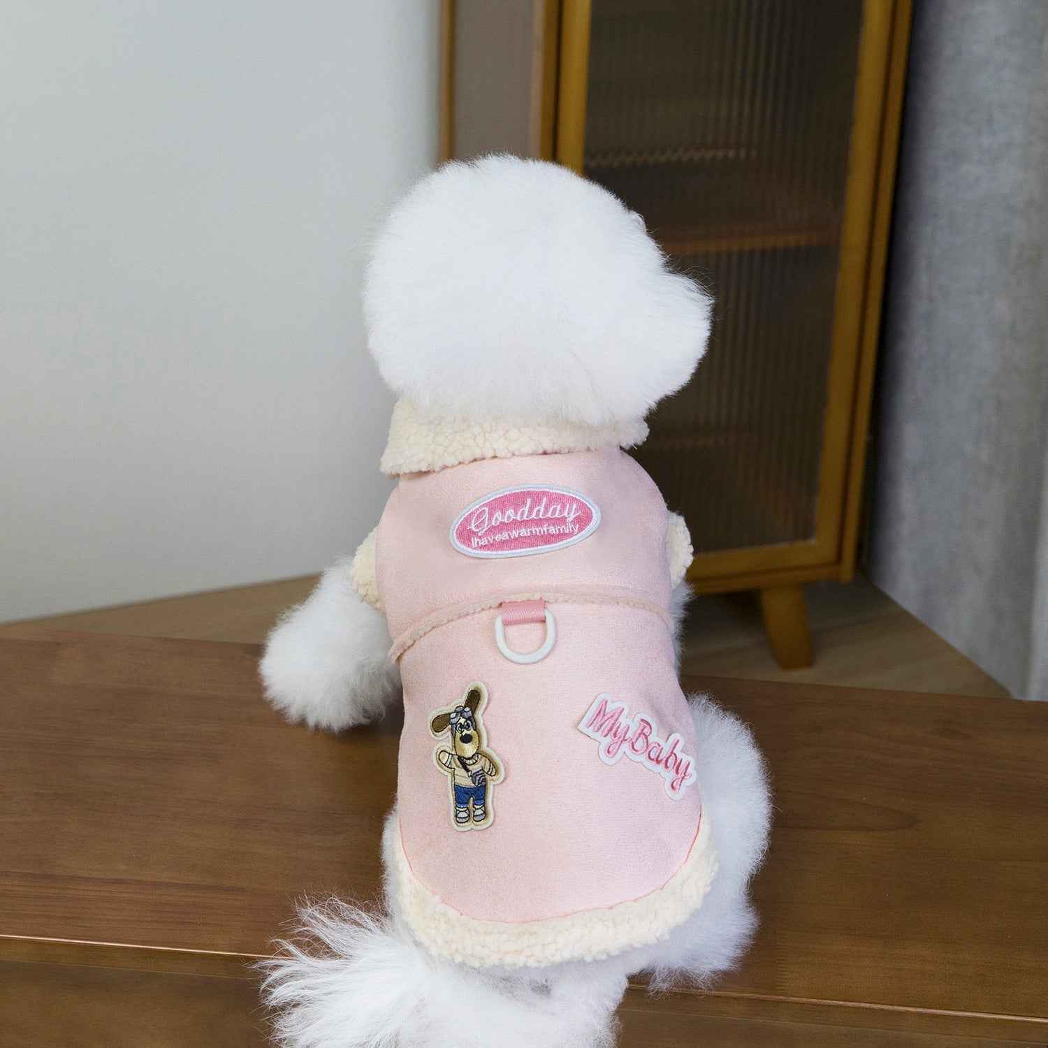 Faux Leather Puppy Decor Dog Harness Jacket