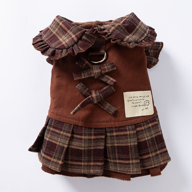 Retro Plaid Fleece Dog Cat Harness Shirt Dress