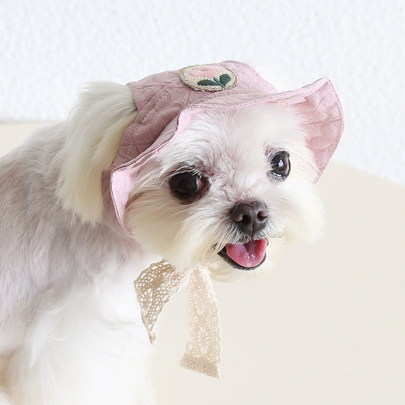 Flower Decor Lace Color Block Dog Cat Princess Dress Hat