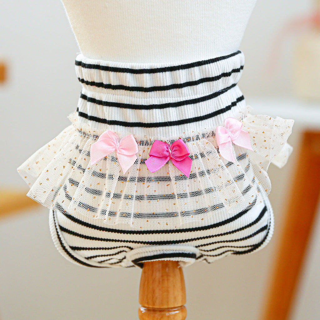 Washable Striped Bow Lace Dog Diaper Pants
