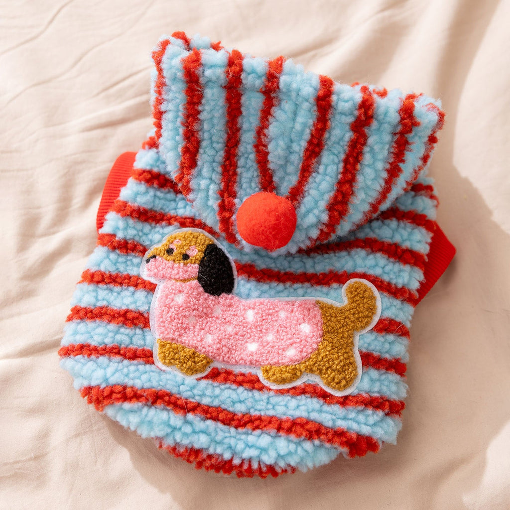Fleece Striped Dachshund Dog Cat Harness Hoodie