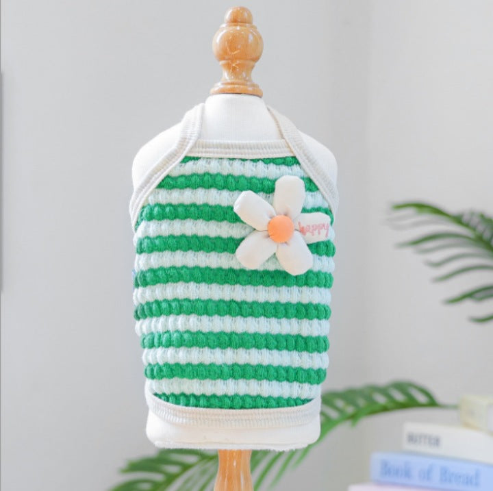 Breathable Striped Flower Decor Dog Cat Vest
