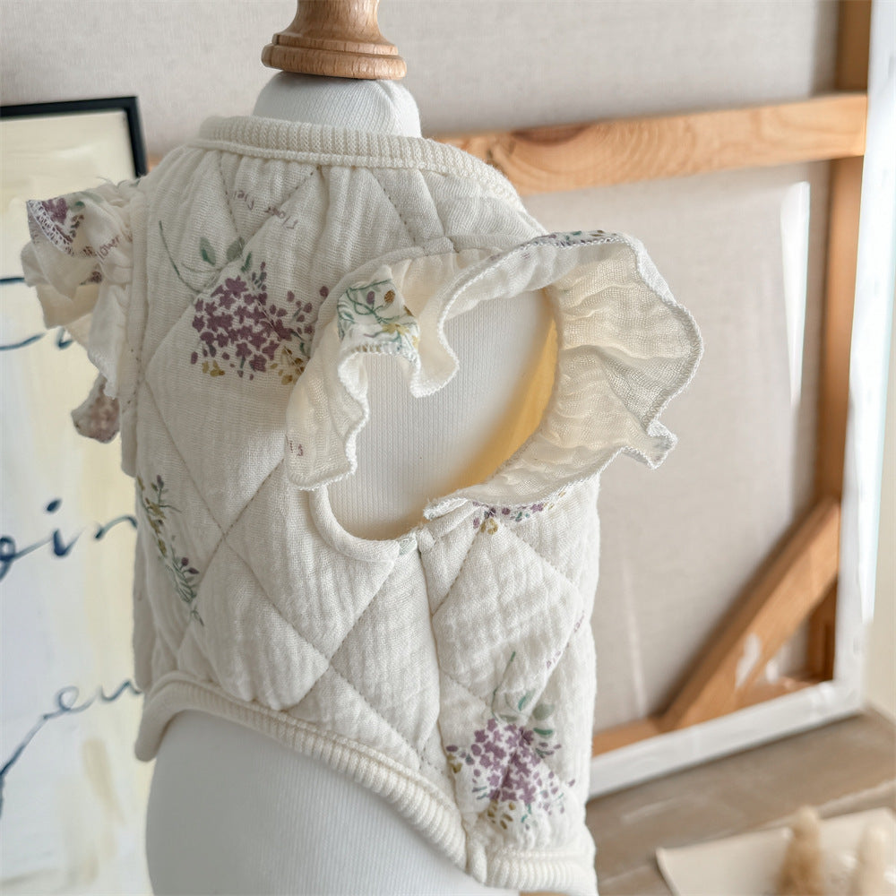Cotton Floral Pattern Dog Cat Ruffled/Sleeveless Vest