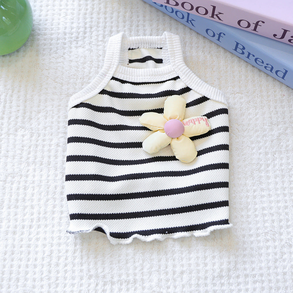 Breathable Striped Flower Decor Dog Cat Vest
