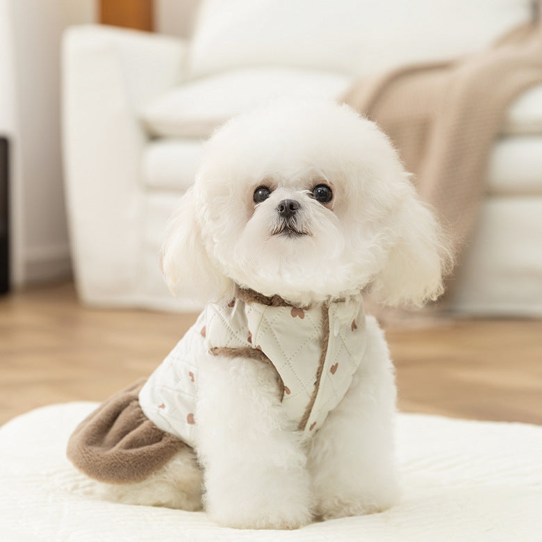 Warm Heart Printed Dog Cat Hooded Jacket Dress