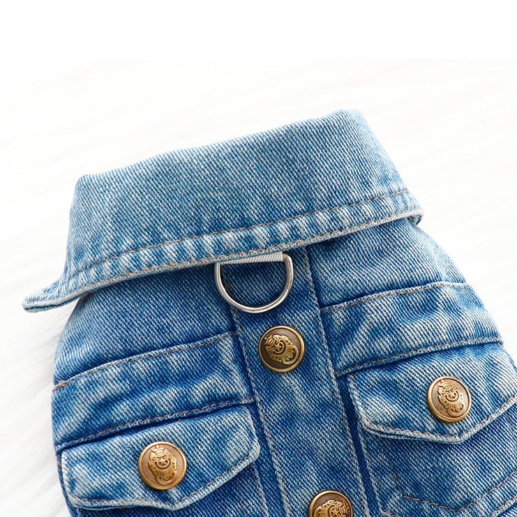 Denim Buttoned Fleece Dog Jacket Jumpsuits
