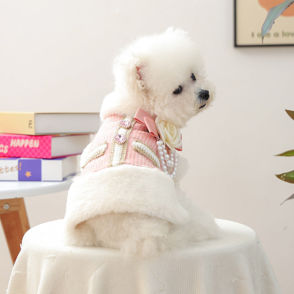 Warm Furry Elegant Bow Decor Dog Cat Jacket