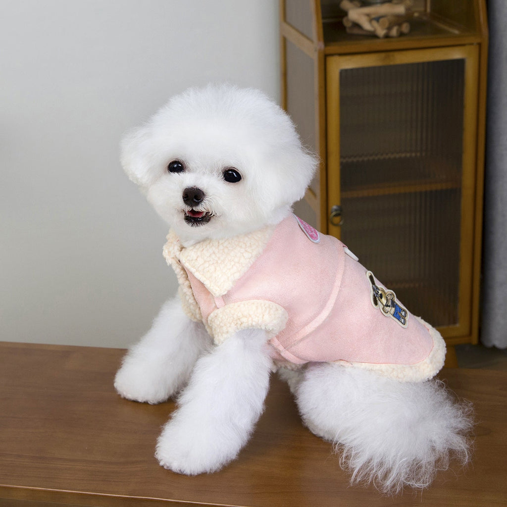 Faux Leather Puppy Decor Dog Harness Jacket