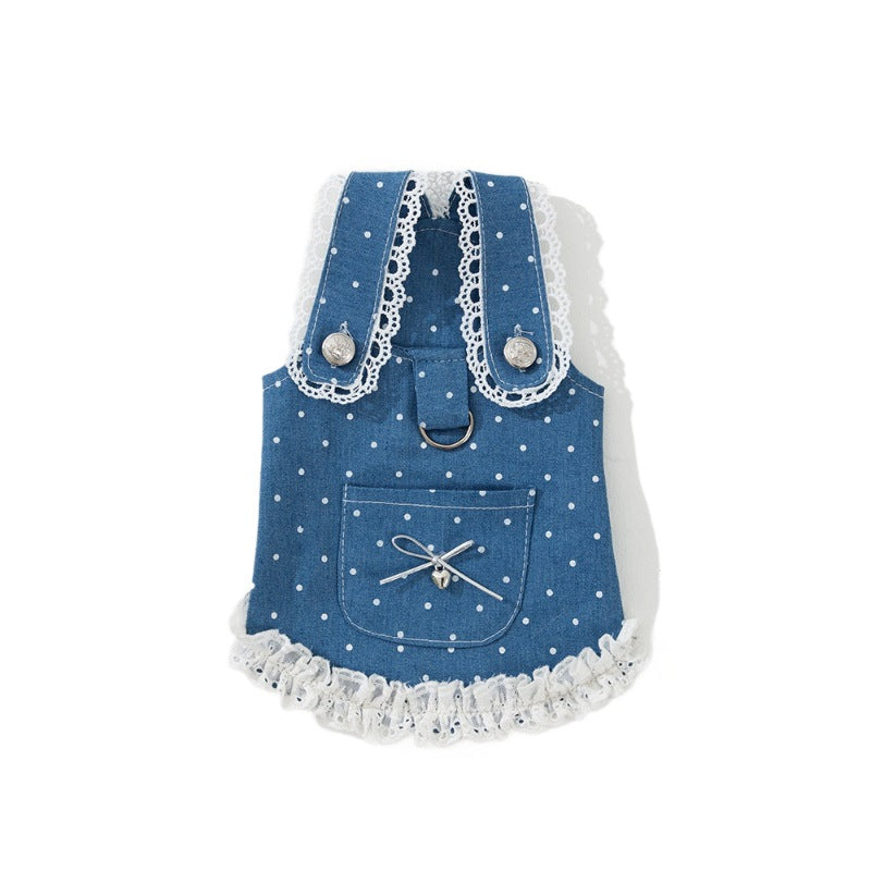 Polka Dot Lace Design Denim Dog Cat Dress