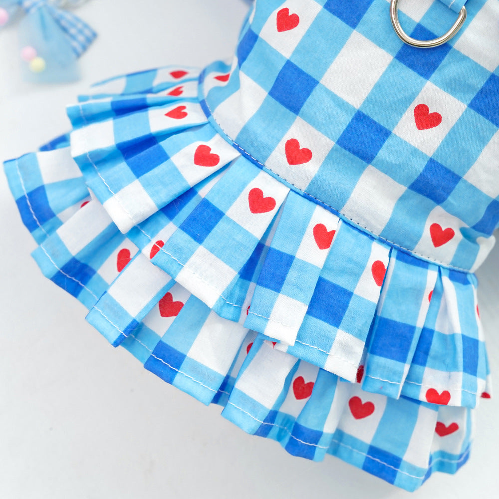 Plaid Heart Printed Ruffled Dog Vest Harness