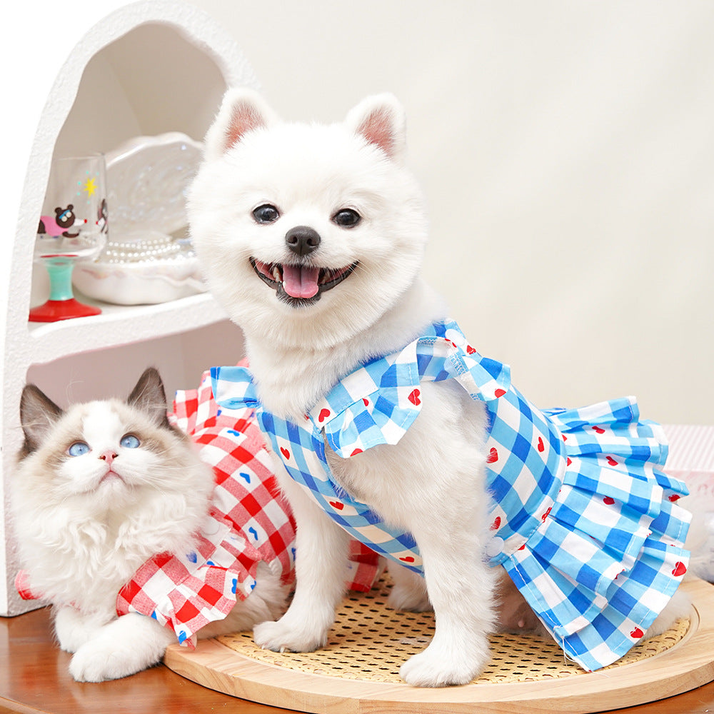 Plaid Heart Printed Ruffled Dog Vest Harness