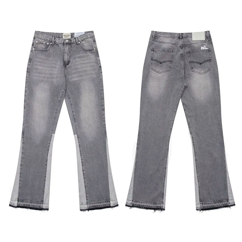 Gallery Dept Jeans American High Street Retro Washing Splicing Knife Cut Micro-Tender Casual Denim Trousers (1)