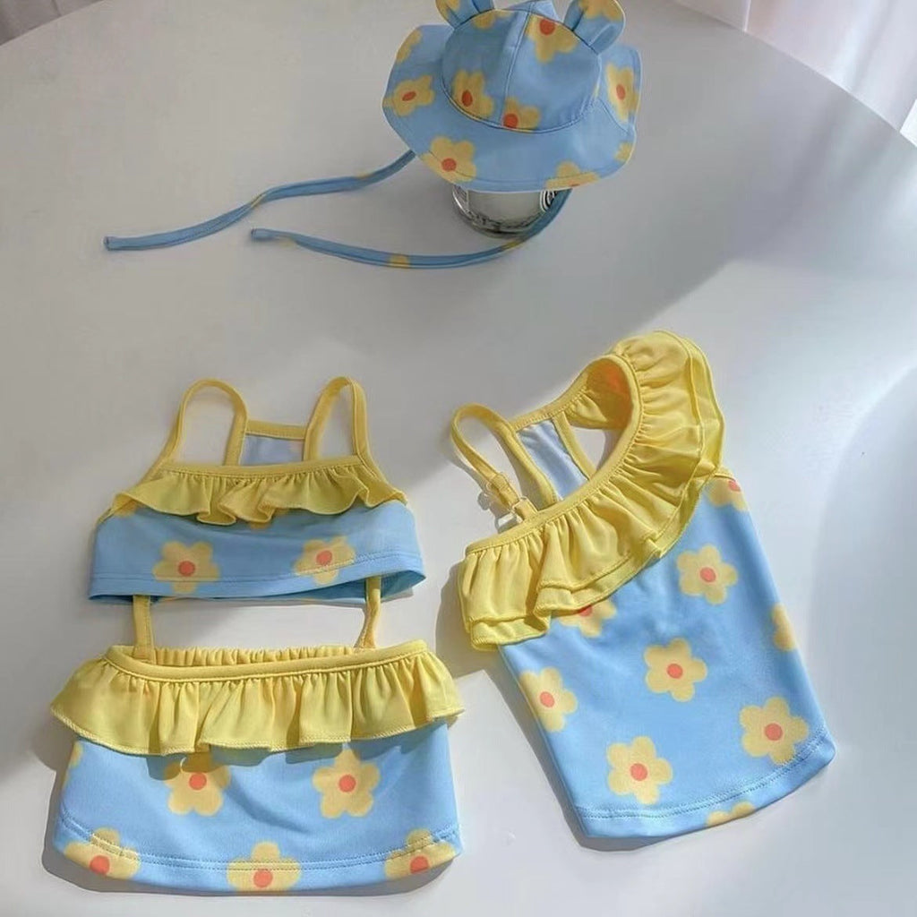 Summer Floral Dog Bikini with Hat
