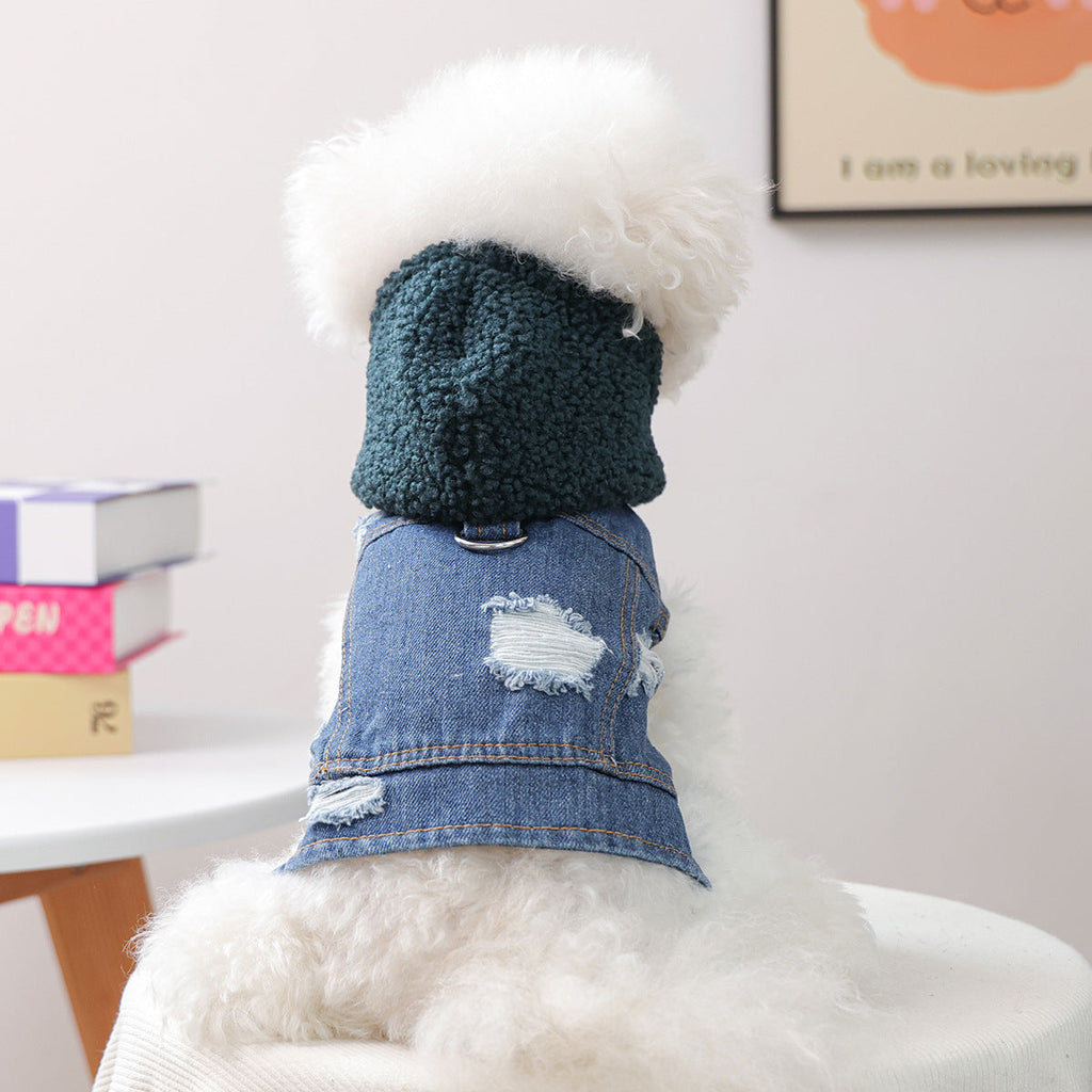 Knitted Hooded Denim Dog Cat Jacket