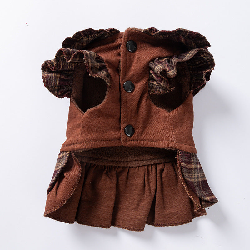Retro Plaid Fleece Dog Cat Harness Shirt Dress