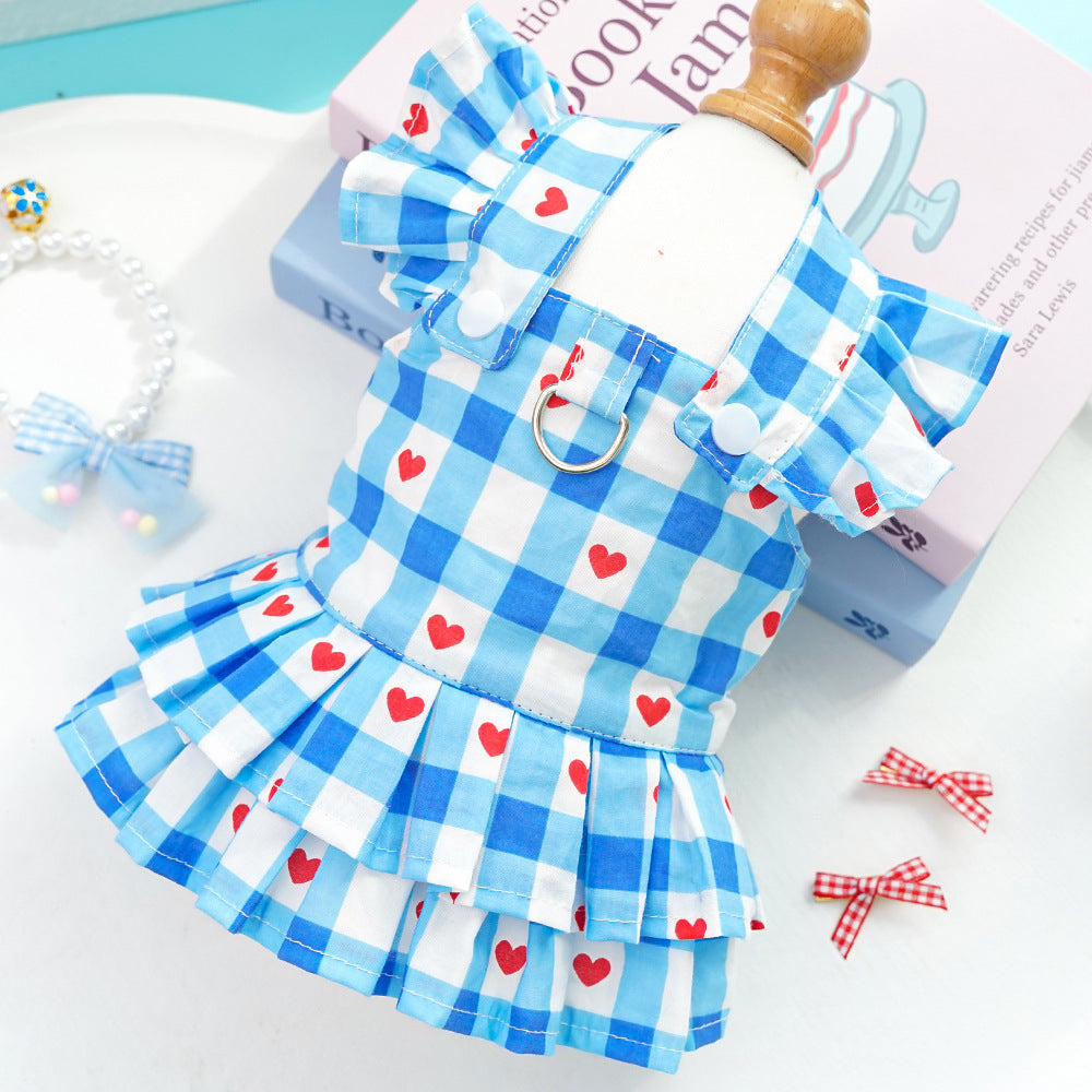 Plaid Heart Printed Ruffled Dog Vest Harness
