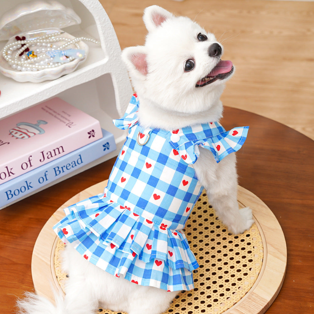 Plaid Heart Printed Ruffled Dog Vest Harness