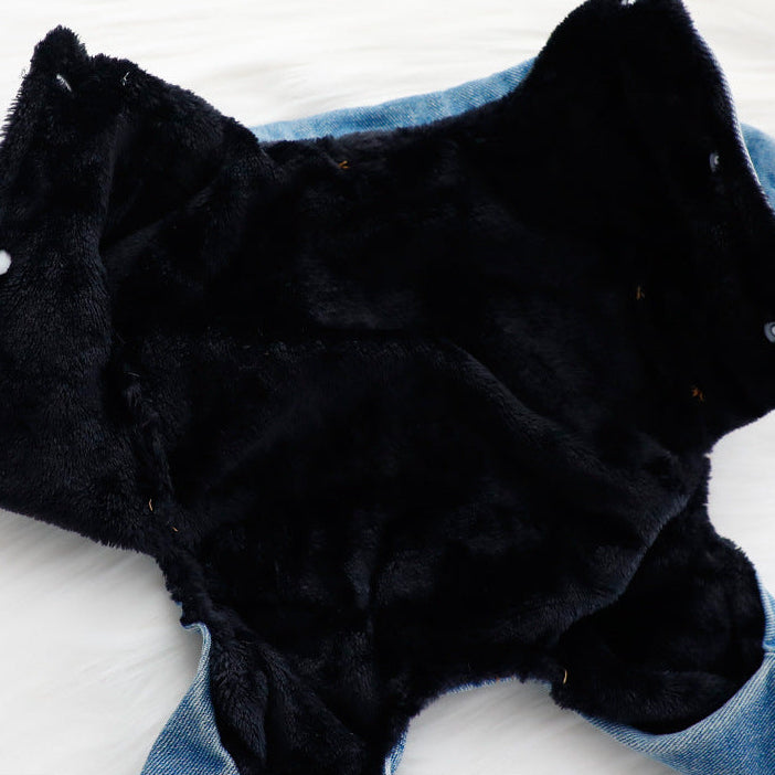 Denim Buttoned Fleece Dog Jacket Jumpsuits