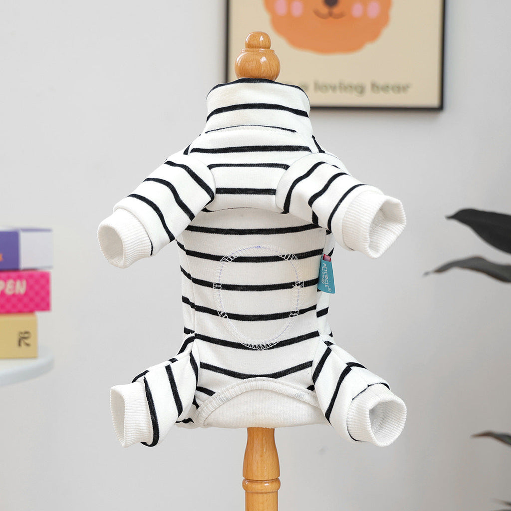 Casual Warm Striped Belly Protecting Dog Jumpsuits