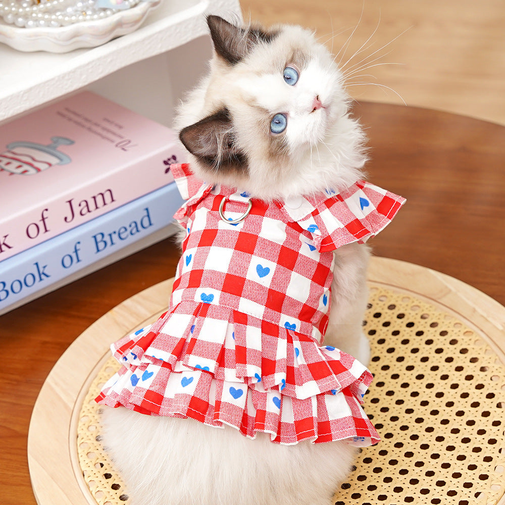 Plaid Heart Printed Ruffled Dog Vest Harness