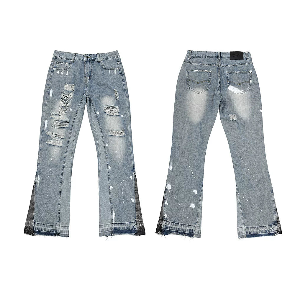 GALLERY DEPT JEANS High Street Retro Inkjet Graffiti Spring and Autumn Casual Straight Cowboy Pants Men (5)