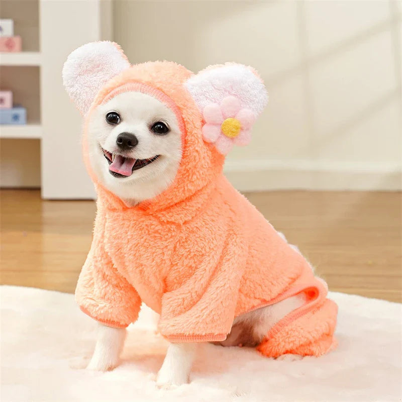 Soft Flannel Pet Dog Clothes Light Blue Solid Flower Winter Overalls for Cats New Year Cosplay Chihuahua Coat Kitten Sweatshirts