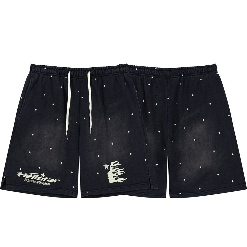 Retro Distressed Star Print Elastic Waist Loose‑Fit Men’s Casual Shorts