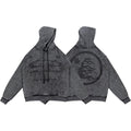 Street Style Distressed Wash Graphic Full Zip Hooded Jacket